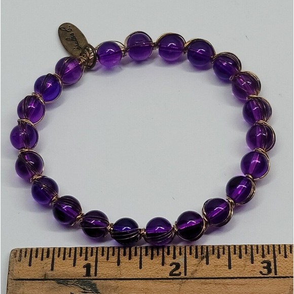 Jules B Funky Statement Purple Beaded Bracelet Wire Wrapped Hippie Boho Bohemian - Picture 6 of 10